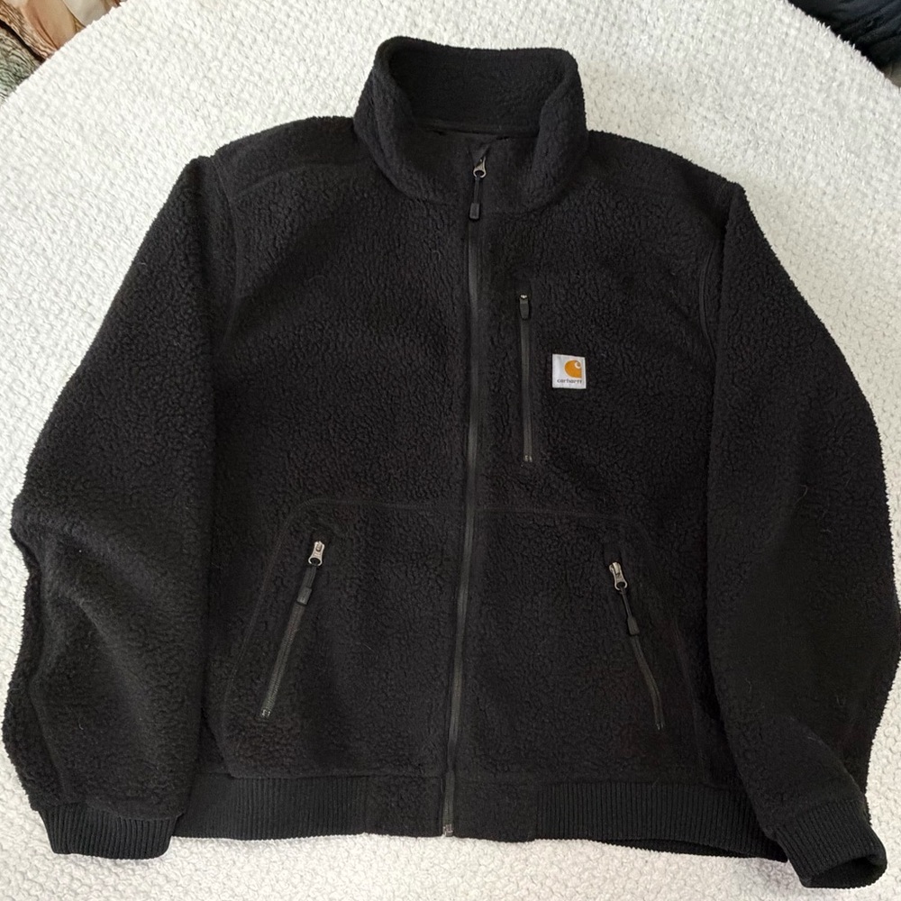 Carhartt Sherpa Fleece Jacket Mens XL Black Full Zip Relaxed Fit 104588